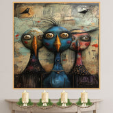 Quirky Colorful Birds Trio Expressive Hand Painted Art Textured Abstract Style Perfect for Home Wall Decor Living Room Bedroom Office or Unique Gift Idea on Ready to Hang 1.5" Thick Canvas Wrap, Floating Framed Canvas, Flat Rolled Canvas